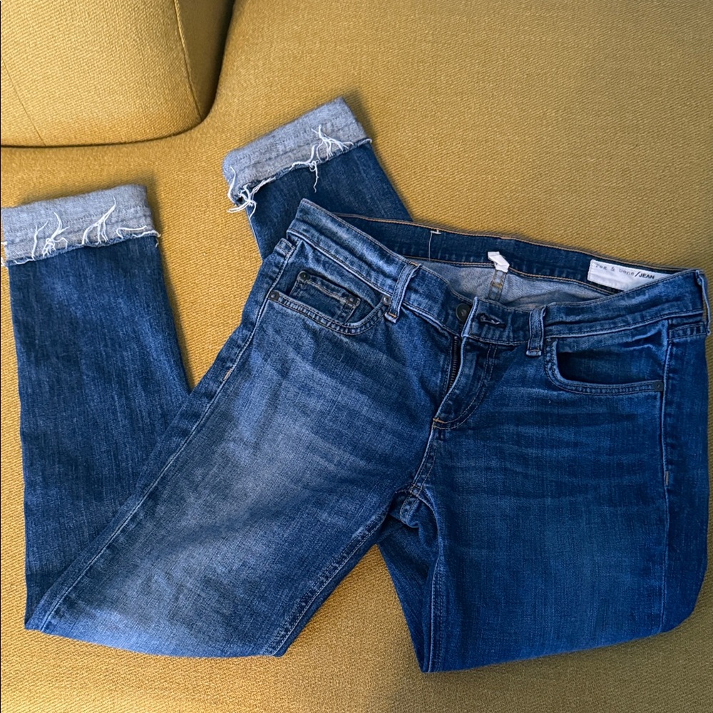 rag & bone Dark Blue Boyfriend Jeans with Frayed Cuffs